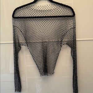 SHEIN Black Mesh Long Sleeve Top